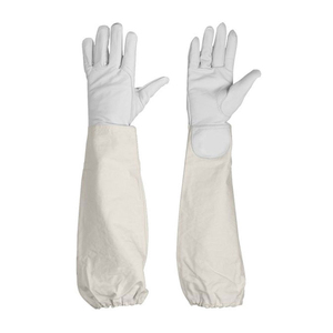 Gants d'apiculture Menger Bee blancs longs ventilés en coton, résistants à la chaleur et au froid, avec double couture et empiècements en cuir, flexibles - Product Image 1