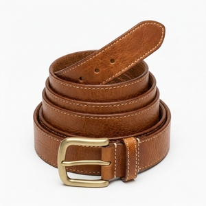 Ceinture en cuir véritable pour homme, décontractée, formelle, vintage, avec boucle à ardillon, marron, pour jeans et pantalons, de qualité supérieure, durable, idéale comme cadeau - Product Image 1