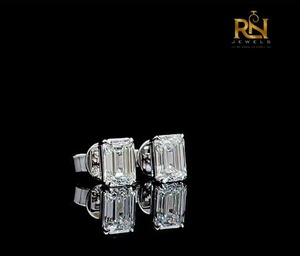 ต่างหูเพชรทรงเหลี่ยมมรกต เพชรเพาะเลี้ยง ทองคำแท้ 9K 14K 18K เครื่องประดับชั้นดี ขายส่งจากโรงงาน รับสั่งทำ - Product Image 2
