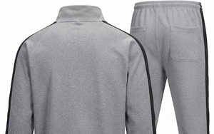 Ensemble de survêtement pour homme gris à imprimé géométrique, veste zippée et pantalon, respirant, sportif, pour l'automne - Product Image 4