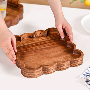 Plateau carré en bois d'acacia, plateau de service en bois naturel, fait main, rustique, pour apéritifs, fromages, fruits, en-cas - Product Image 2