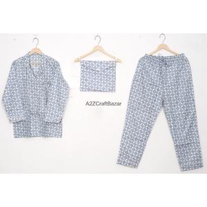 Conjunto de Pijamas para Mujer Hechos a Mano 100% Algodón para Todas las Temporadas, con Cintura Elástica, Mangas Largas, Estampado Floral, Suaves y Transpirables - Product Image 1