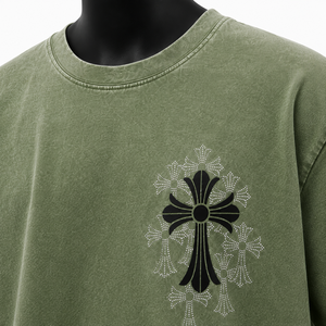 T-shirt vintage délavé pour homme, style streetwear, broderie, coton épais, coupe ample, décontracté - Product Image 6