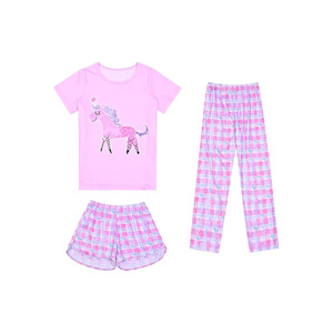 Ensemble pyjama pour bébé fille avec imprimé girafe mignon, t-shirt, short, pantalon, vêtements en coton respirant, col rond, manches courtes, vêtements d'été, 3 pièces - Product Image 3