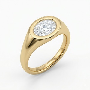 Anillo de Sello para Hombre de Uso Diario con Diamante Ovalado de Laboratorio de 2ct, Engastado en Bisel, de Oro Amarillo de 18K, Certificado IGI, Color DE, Claridad VVS2 - Product Image 1