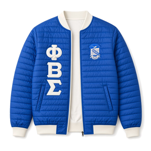 Chaqueta Acolchada Azul Rey para Hombre Phi Beta Sigma con Letras Griegas Bordadas y Cremallera Completa, Ligera y Acolchada para Invierno - Product Image 3
