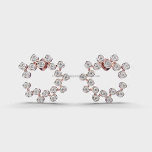 Diamond Bubble Circle Hoop <b>Earrings</b> Two Tone Gold Bezel <b>Set</b> Round Diamond Fine Jewelry For Women - Product Image 6
