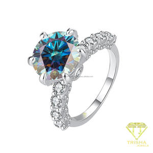 <b>Emerald</b> Green Moissanite <b>Ring</b> Round Cut Statement Center Stone <b>Silver</b> Bridal Jewelry Unique Engagement <b>Ring</b> - Product Image 3