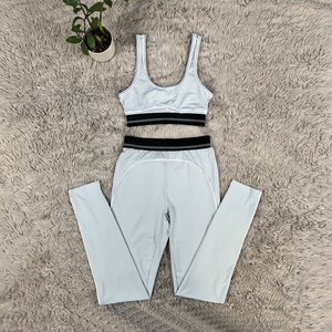 Women's <b>Olive</b> <b>Green</b> Sporty Two-Piece Set Crop Top With Elastic Waist <b>Leggings</b> Full Length Solid Color Knitted Spandex Nylon - Product Image 6