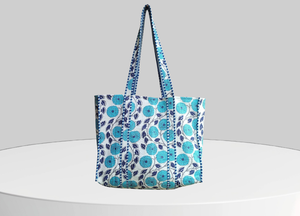 Bolso Tote Acolchado Floral, Bolso de Compras para Mujer, Textil Rajastaní K01, Cuatro Estaciones - Product Image 5