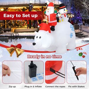 Babbo Natale Gonfiabile Animato di 1,8 Metri con Pinguino e Pupazzo di Neve Illuminati, Decorazione da Giardino per Esterni - Product Image 6