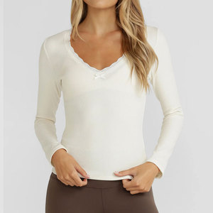 Camiseta Deportiva de Manga Larga para Mujer, Cuello en V Profundo, Largo Regular, Informal, para Actividades al Aire Libre, Fitness, Deporte, Compresión - Product Image 6