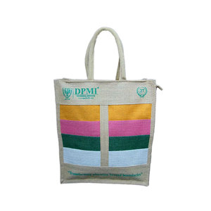 New Arrival Custom Print Jute Tote <b>Bag</b> with Stylish Stripe Panel Eco Friendly Reusable Shopping <b>Bag</b> Promotional Fabric Tote - Product Image 3