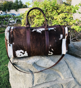 กระเป๋าเดินทางหนังวัวแท้ทำมือ  แบบมีขน  ทรงดัฟเฟิล  สำหรับเดินทางช่วงสุดสัปดาห์  สไตล์วินเทจ  กระเป๋าถือค้างคืน  รุ่น LHTB-0015 - Product Image 1