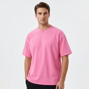 Camiseta Oversize Rosa de Algodón para Hombre, Casual, Cuello Redondo, Manga Corta, Color Liso, Tejido de Punto, Estilo Urbano - Product Image 3