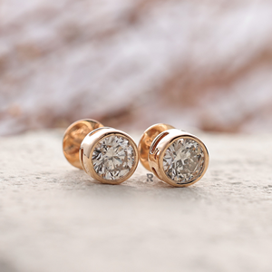 Lab Grown CVD HPHT Round Brilliant Cut Diamond IGI Certified VS1 Clarity 14K/18K Solid Gold Bezel <b>Stud</b> <b>Earrings</b> for Women - Product Image 1