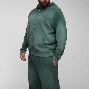 Survêtement d'hiver décontracté pour homme, grande taille, à manches longues et à capuche, couleur unie, effet délavé, respirant, 100% coton, léger, écologique, haute qualité - Product Image 5