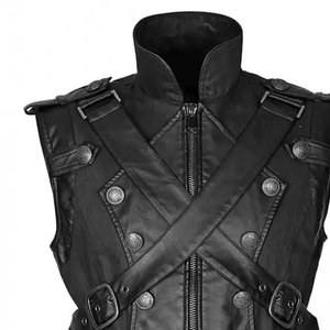 Men <b>Gothic</b> Vest Punk Black Twill Fabric and Faux Leather Contrast Panels Waistcoat Leather Vest - Product Image 4