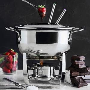 Ensemble de fondue en acier inoxydable de qualité supérieure, poli miroir, pour fromage et chocolat, avec fourchettes à code couleur et support de brûleur - Product Image 4