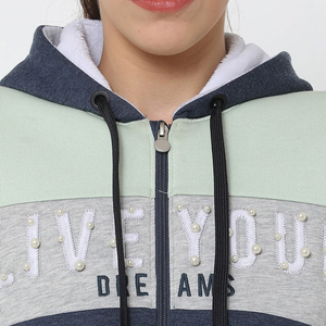 Ensemble de survêtement pour femme avec capuche et blocs de couleur, sweat-shirt et pantalon à fermeture éclair intégrale, décontracté, respirant, en polyester et coton, pour le jogging d'automne - Product Image 6