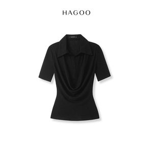 เสื้อสเวตเตอร์โปโลถักคอวีแขนสั้นสำหรับผู้หญิง เสื้อทรงหลวมแบบมีริบสำหรับฤดูใบไม้ผลิและฤดูใบไม้ร่วง สวมใส่สบายๆ [A8115] - Product Image 4