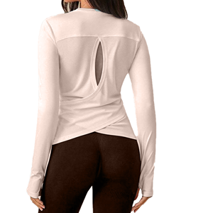 Women's Fitted <b>Long</b> Sleeve Mesh Back Moisture Wicking Crew Neck Athletic Top Solid White All Seasons - Product Image 5