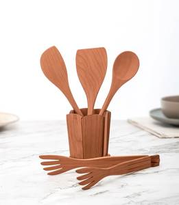 Ensemble d'outils à salade en bois faits à la main, cuillères et fourchettes écologiques, ustensiles en bois naturel, accessoires de cuisine - Product Image 1