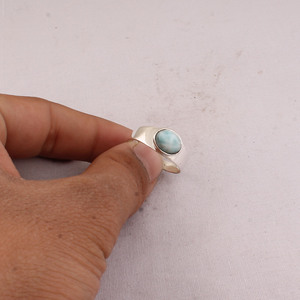 925 Sterling Silver Classic Amethyst Party Wedding Ring Wholesale Oval Blue Gemstone Cabochon Wide Band Women's <b>Jewelry</b> - Product Image 4