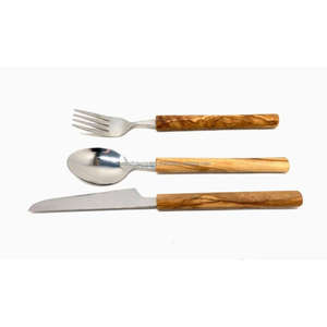 Cuchara, Tenedor y Cuchillo de Acero Inoxidable con Mango de Madera, Juego de Cubiertos de Metal Estilo Japandi, para Uso en Hoteles y Restaurantes Japoneses - Product Image 3