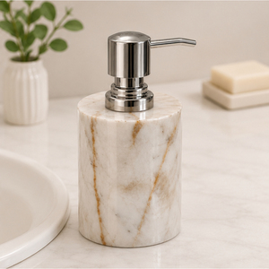 Distributeur de savon en marbre blanc naturel au design unique avec pompe en acier inoxydable, flacon pour lavage des mains pour la décoration moderne de la salle de bain - Product Image 4