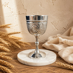 Gobelet gravé argenté avec relief floral orné et coffret de présentation décoratif – Calice élégant pour cérémonie de mariage et usage domestique - Product Image 4