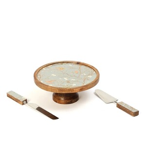 Support à gâteau en bois avec motif floral, fait main, non toxique, ensemble de présentation de desserts, 2 pièces, lavage à la main uniquement - Product Image 1