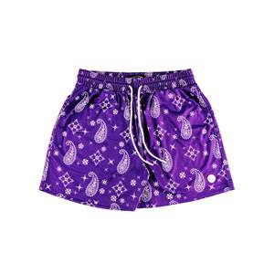 Shorts de baseball pour hommes en tissu paisley violet, décontractés, avec cordon de serrage et taille élastique, pour un usage quotidien - Product Image 2