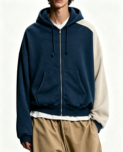 <b>Men</b> Color Block Raglan <b>Pullover</b> Hoodie Polyester/Cotton Fleece Breathable Regular Heavyweight Custom Logo ODM Streetwear - Product Image 1