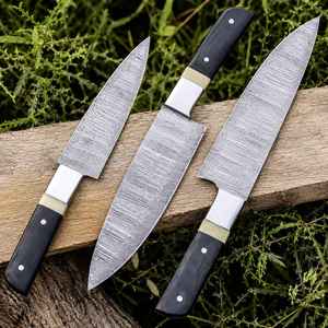 Damascus Steel Chef <b>Knife</b> <b>Set</b> 3-Piece 8-9.9in Brushed Blade Resin Handle <b>Sharp</b> Kitchen <b>Knives</b> Ambidextrous Straight Edge - Product Image 3
