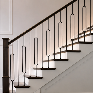 Balustre d'escalier moderne en fer noir, design ovale en boucle, embout de rampe décoratif en métal pour la décoration intérieure des escaliers - Product Image 1