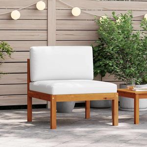Canapé central en bois d'acacia massif et corde blanche crème pour jardin, chaise standard en bois et corde crème - Product Image 1