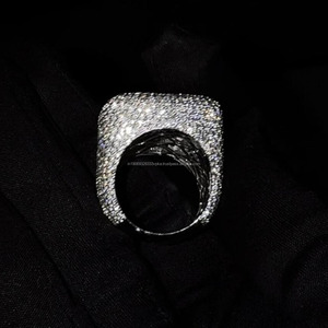Baguette & Round Cut Moissanite Diamond Dome Engagement <b>Ring</b> Iced Out Style Hip Hop <b>Statement</b> <b>Ring</b> for Men's 925 <b>Silver</b> Jewelry - Product Image 5