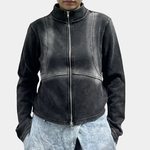 Chaqueta de primavera para hombre y mujer de fabricantes de ropa, con cuello alto, corte holgado, cremallera, lavado ácido, con cremallera, extragrande, estilo crop, con capucha - Product Image 6