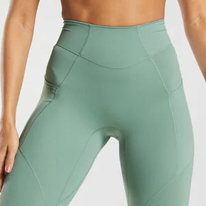 Leggings de fitness pour femmes à taille haute, dernier modèle, tricotés, 100% polyester, sans couture, séchage rapide, respirants, logo yoga, quantité en gros - Product Image 4