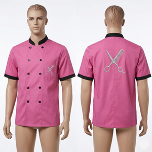 Chaqueta de Barbero para Hombre, 220 GSM, Polialgodón Premium, Roja, con Cierre Frontal, Logotipo Bordado, Uniforme de Trabajo para Salón, Ropa de Calle de Alta Calidad - Product Image 5