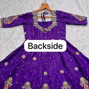 Royal Heavy Silk Zari <b>Sequins</b> Embroidered Gown <b>Pant</b> Set With Organza Dupatta featuring exquisite Zari Embroidery - Product Image 6