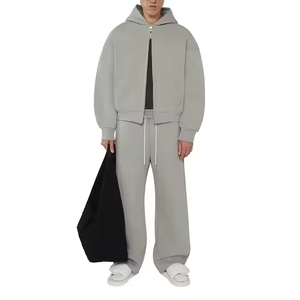 Custom Logo Streetwear Boxy <b>Cropped</b> <b>Zip</b> <b>up</b> Hoodies and Sweatpants Set Manufacturer Oversized Blank Sport Men's Tracksuit new - Product Image 1