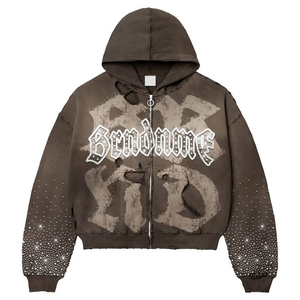 Women Y2K Rhinestone <b>Tracksuit</b> Set Zip Up Hoodie Wide Leg Sweatpants Oversized Streetwear Outfit - Product Image 3