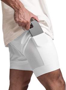 กางเกงขาสั้นออกกำลังกายผู้ชายแบบมีเชือกผูก เอวยางยืด สำหรับฟิตเนส วิ่ง ออกกำลังกายกลางแจ้ง สีขาว ขายส่ง ระบายอากาศได้ดี - Product Image 2