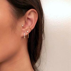 Boucles d'oreilles pendantes en or massif 14 carats avec diamants sertis et chaîne, vente en gros directe d'usine, fourniture de bijoux fins minimalistes personnalisés - Product Image 3