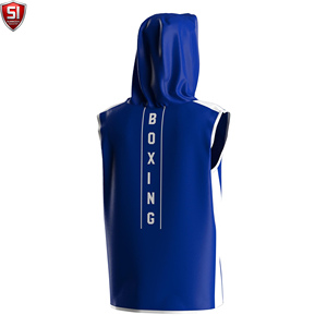 เสื้อคลุมมวยแบบมีฮู้ดแขนกุดผู้ชายสำหรับออกกำลังกาย MMA สีน้ำเงิน โพลีเอสเตอร์ ระบายอากาศได้ดี ใช้ได้ทุกฤดูกาล เสื้อกีฬา - Product Image 6