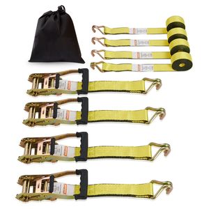 Set di 4 Cinghie a Cricchetto con Gancio a J Doppio, Resistenza 5000 lb, 5 cm x 4,5 m, Imbottite, Certificate TUV - Product Image 1