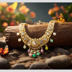 Conjunto de Collar Gargantilla de Perlas y Cristales Chapado en Oro - Joyería Budista de Diseño de Moda - Product Image 3
