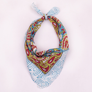 Best Floral Block Printed Poplin Multi-Functional Cotton Square Scarf Bandana Handmade Eco-Friendly Breathable <b>Tie</b> <b>Back</b> Four - Product Image 1